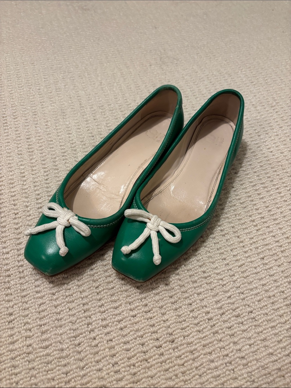 Sergio Rossi Kelly Green Nautical Bow Accent Women's Ballet Flats 37.5